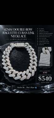 Pardon Me Luxury 42MM Double-Row Baguette Iced Cuban Necklace – 24”